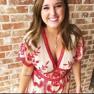 Honey Punch red lace Romper // large